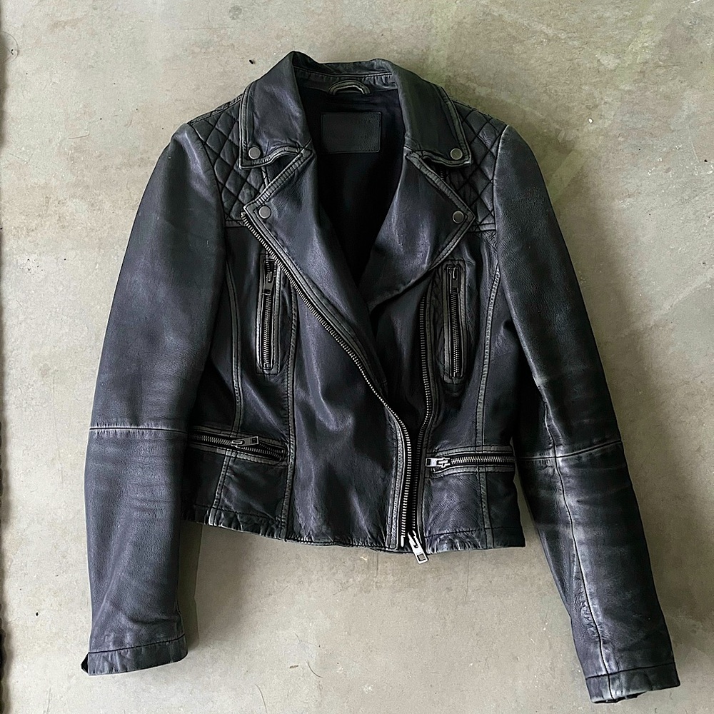 All Saints Black Cargo Leather Jacket